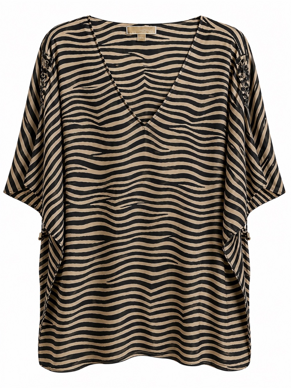 Michael Kors S/M Brown & Cream Zebra Print Cotton Poncho Top Corset Sleeves